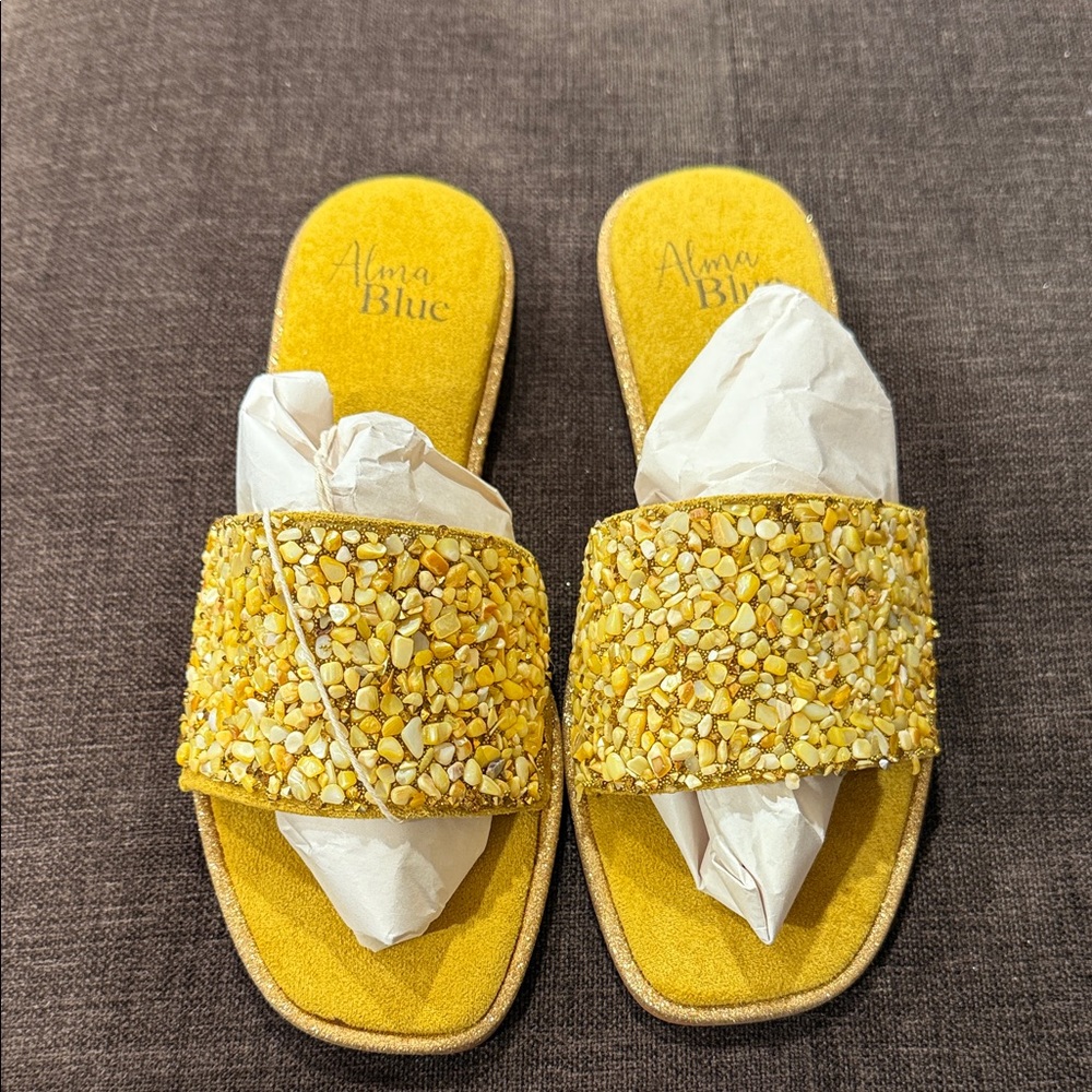 Alexis Isabel Alma Blue Embellished Women's leather and velvet Sandals